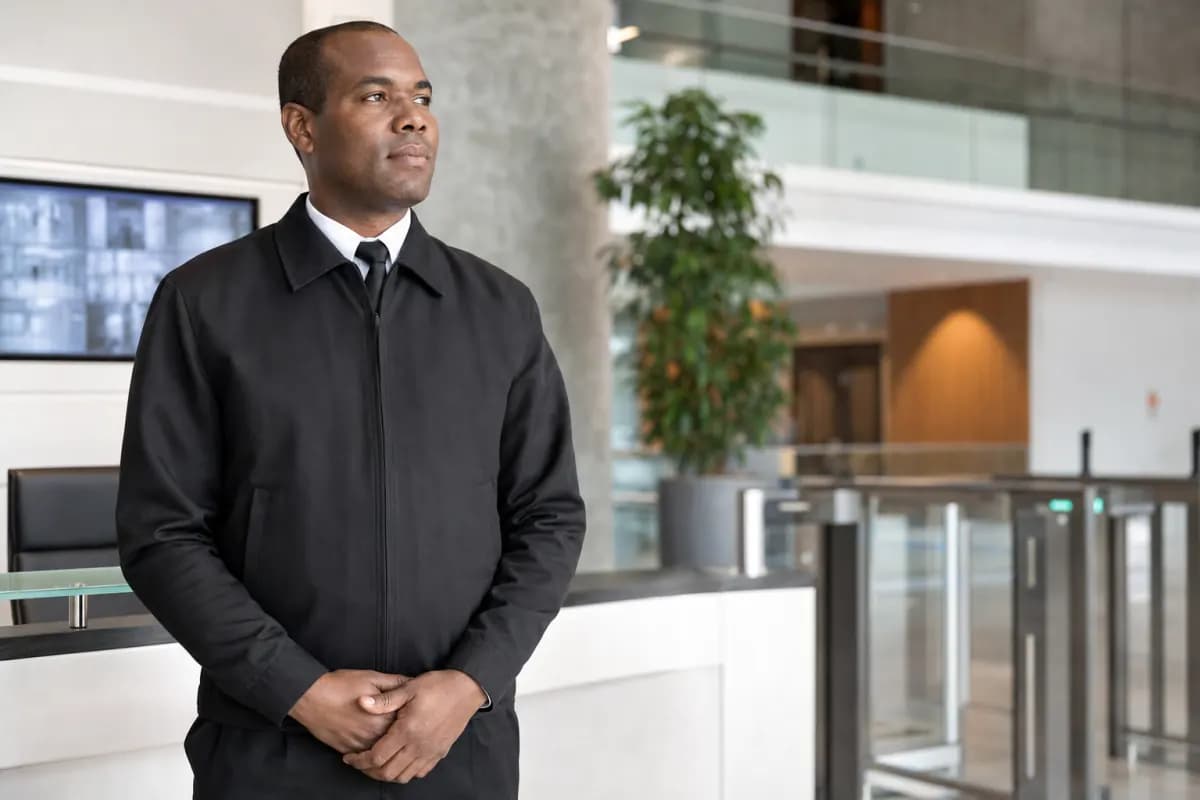 Agent de sécurité professionnel dans le hall d’un bâtiment